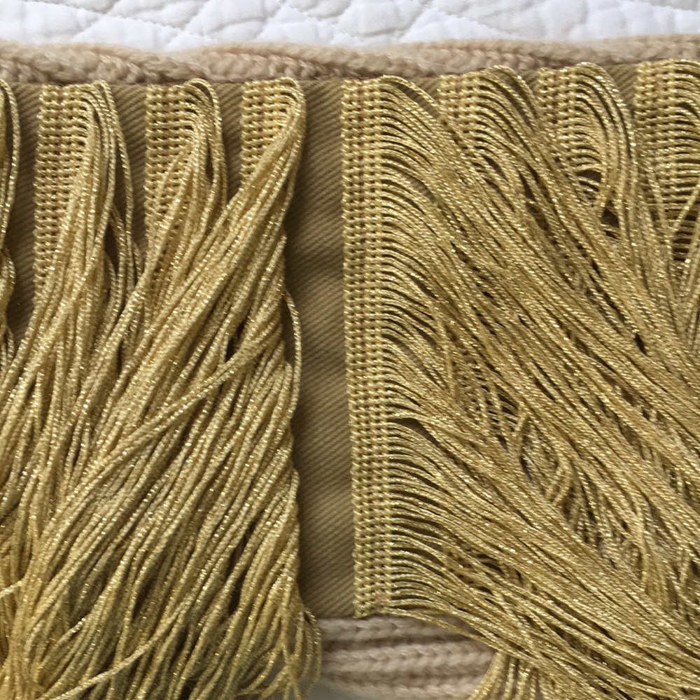 Hillier Bartley Cashmere Fringe Oversized Turtleneck Sweater Cream Gold S / M - Picture 14 of 16